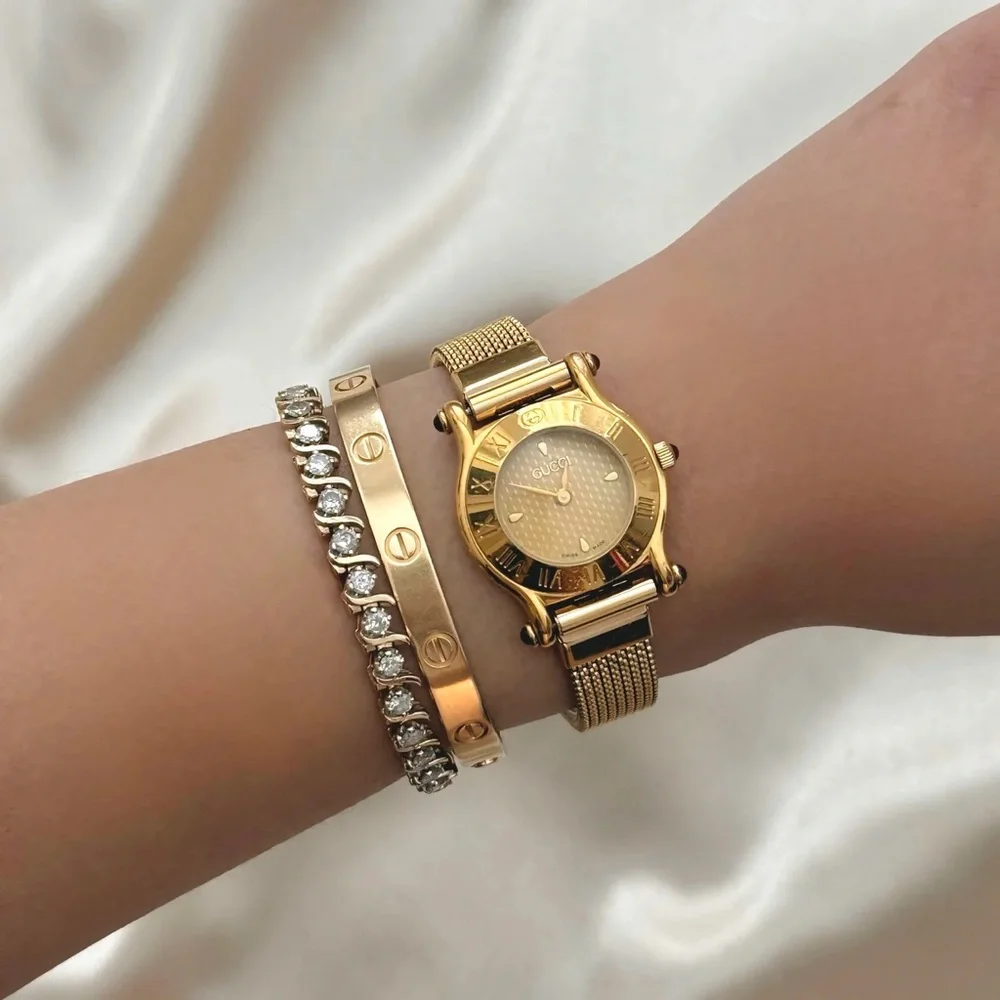 Gucci Gold Mesh Bracelet Watch with Roman Dial